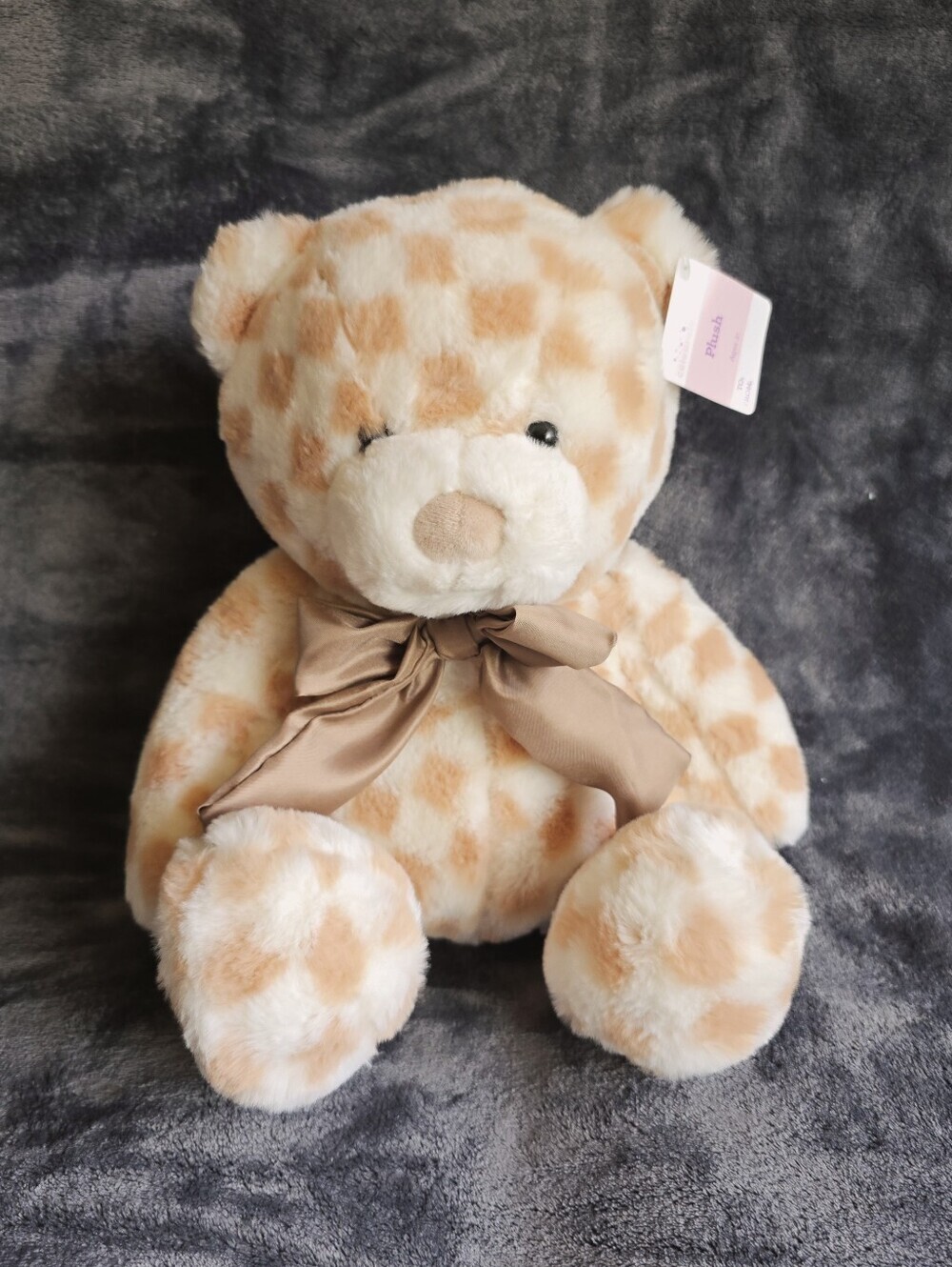 New Large Checkered Bear Plush Brown and White Mother's Day 2026, Father's Day